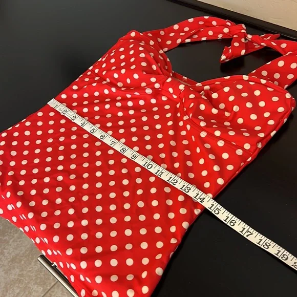DownEast Basics Sausalito Halter Pinup Polka dot Tankini, red and white, size L - Picture 7 of 8